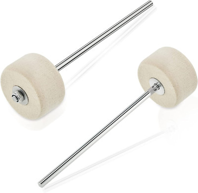 2 Pieces White Felt Bass Drum Beater Set, Kick Drum Foot Pedal 