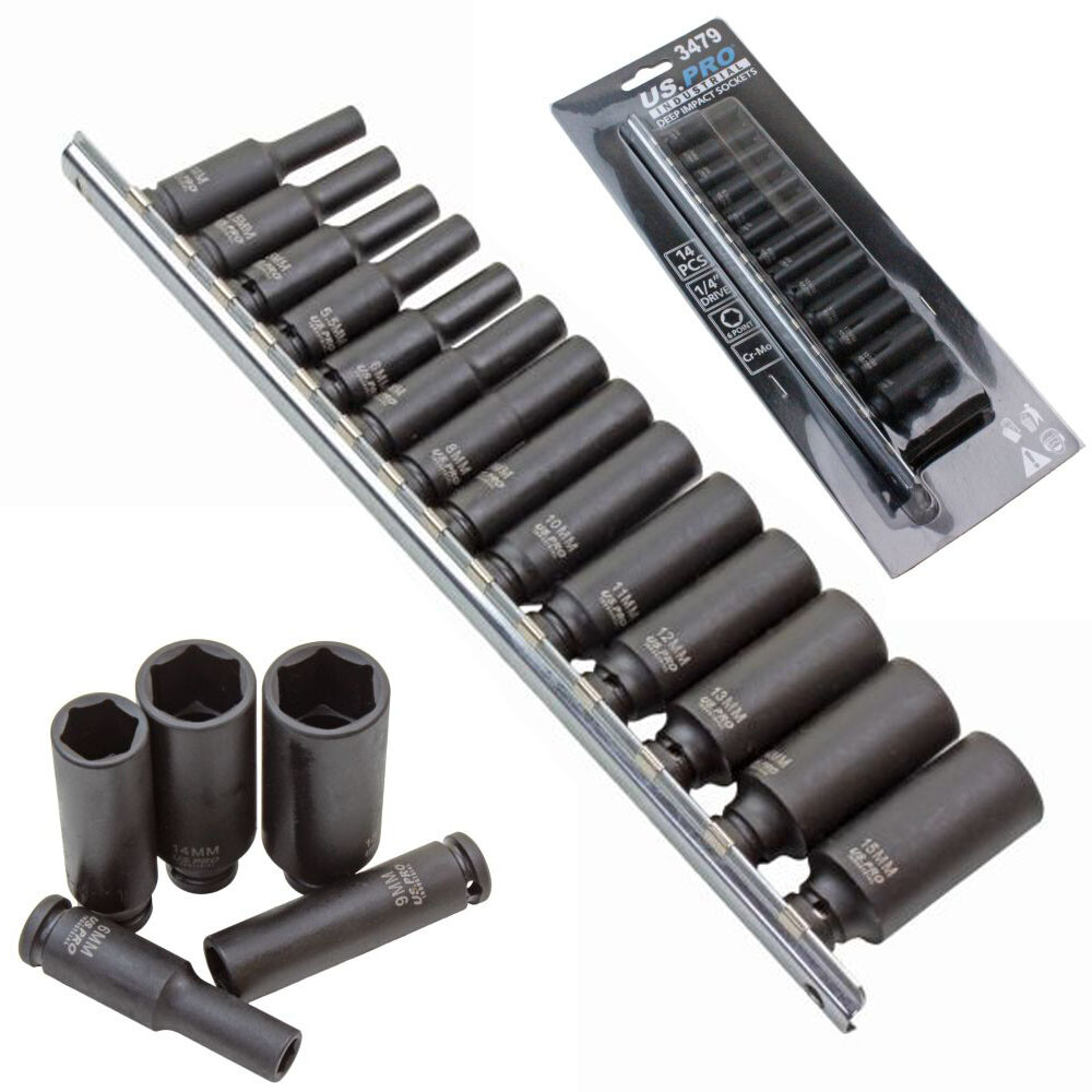 US PRO 14PC 1/4"" Drive Deep Impact Socket Set 6PT CR-MO Metric 4-15mm - 3479 - Image 6