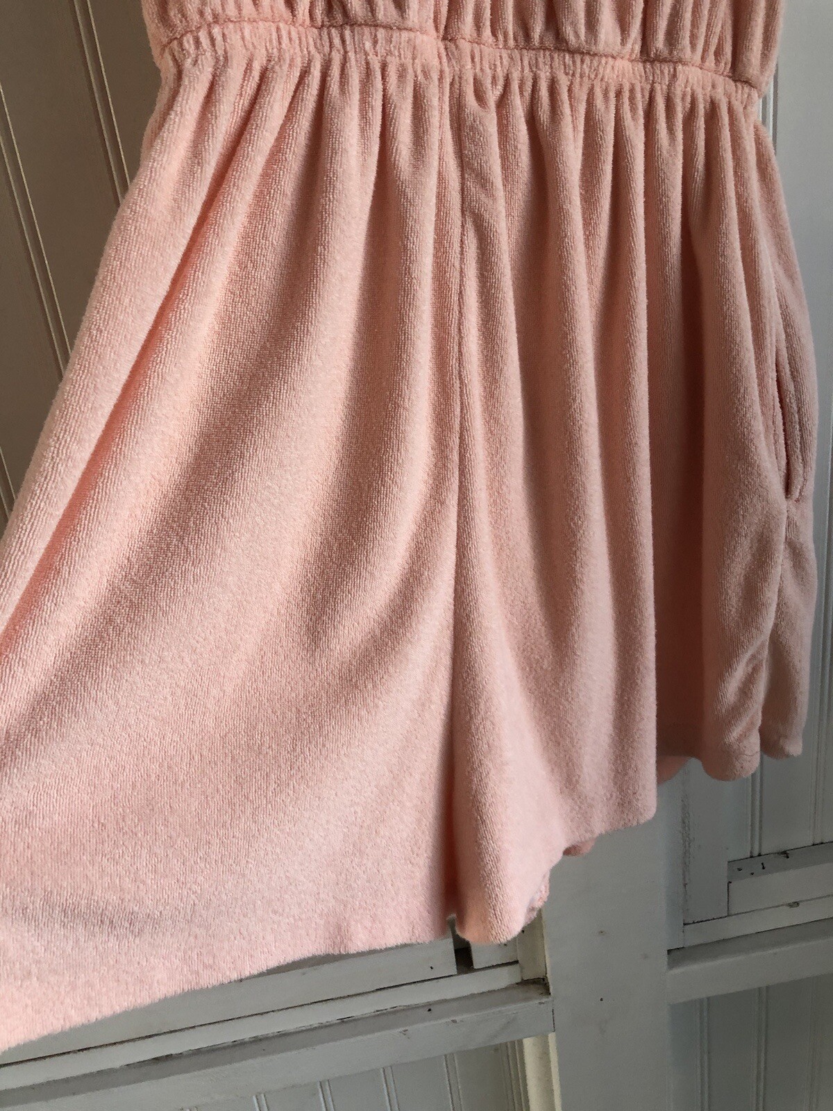 70’s Light Peach Terry Cloth Romper Strapless Jum… - image 11