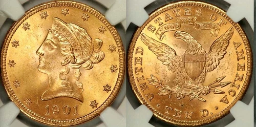1901 Liberty Head Gold Eagle $10 NGC MS 67