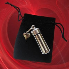 Lovely Silver Puffed Heart Cremation Urn Necklace with Velvet Pouch and Fill Kit