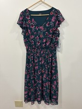 MSX 1X Teal Green Pink Floral Spring Dress New