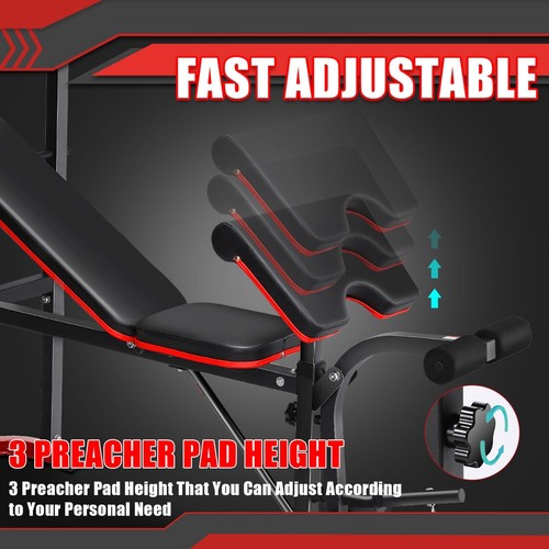 660lbs Weight Bench Folding Bench Press Adjustable w/Rack Strength Training Gym - Picture 6 of 8