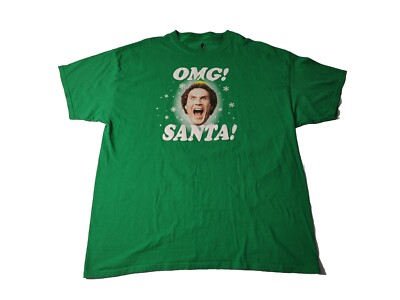 Elf OMG! Santa! Green T-shirt Short Sleeve 2XL Men's From Elf The Movie