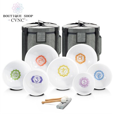 CVNC 432Hz Set  Chakra 6-12'' 7pcs Crystal Singing Bowl Sound Healing Bath Reiki