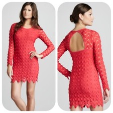 FREE PEOPLE Women's 'Wild Thing' Long Sleeved Crochet Mini Dress, Strawberry, M
