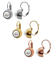 Stainless Steel Twist Locket Leverback Earrings with Changeable Pearls 6mm, 8mm