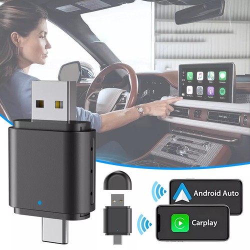 2 in 1 USB Wireless Apple Carplay & Android Auto Adapter Car Dongle Plug & Play - Picture 3 of 14