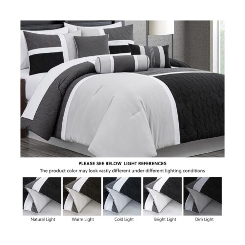 Chezmoi Collection Upland 7-Piece Quilted Patchwork Comforter Set, Black/Gray... - Picture 5 of 9
