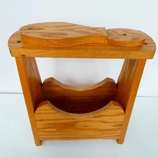 Solid Oak Tall Shoe Shine Box Stand Pedestal 15 inch Tall Wood Storage Vintage