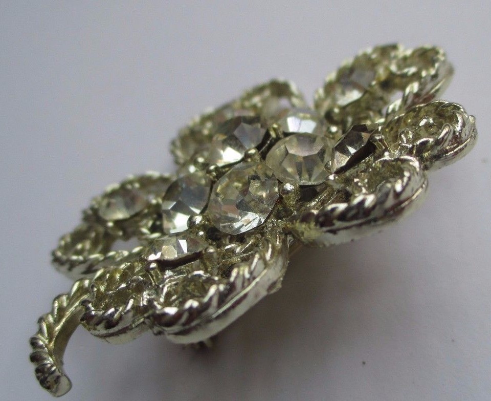 Broche Vintage Arbre Avec Perles Et Cristaux - Bijou Ancien Couleur Or