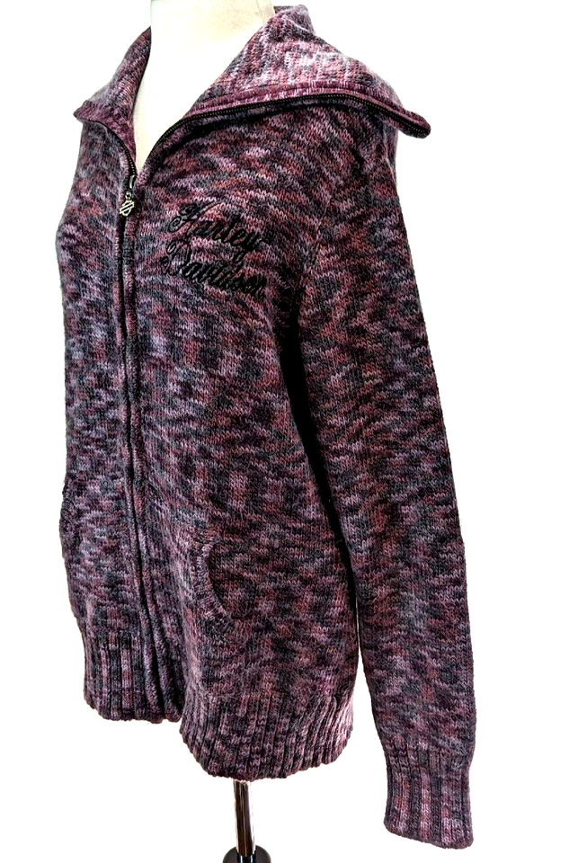 Suéter cárdigan para mujer Harley Davidson púrpura cremallera lana alpaca cuello embudo XXL* Foto 2 de 4