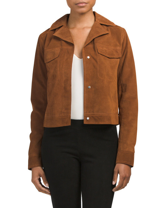 NWT Vince Tan Brown Suede Calf Leather Silk Jean Moto Jacket