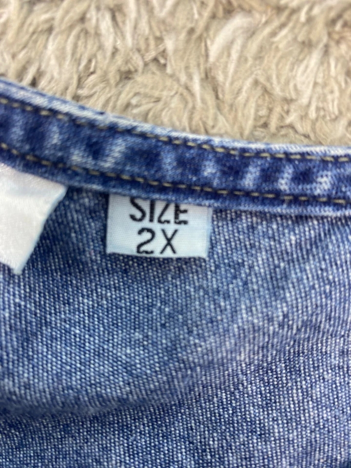 Vtg Sunshine Apparel Denim Dress Womans 2X Floral Patch Maxi Overall Bib 90s Y2K - Image 4 of 4