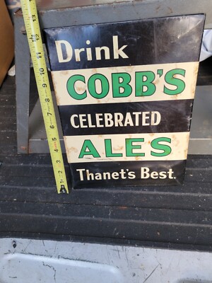 Vintage Drink Cobbs Ale Sign Beer Thanet Kent England Tin Store Display Counter