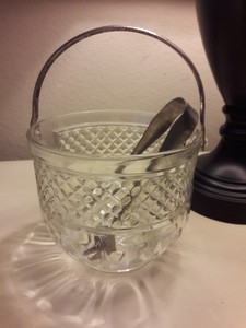 vintage glass ice bucket with handle