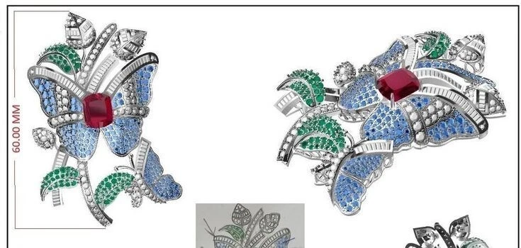 935 Silver 18.72TCW Ruby Sapphire & Emerald Butterfly Floral Design Woman Brooch - Image 3 of 4