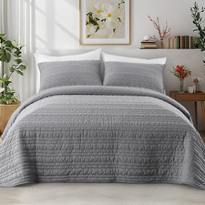 Oversize King Velvet Quilt Set - Ultra-Soft 3-Piece Bedding in Gray