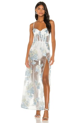 For Love & Lemons White Revolve Organza Cody Jacquard Busteir Maxi Gown  Dress XS | eBay