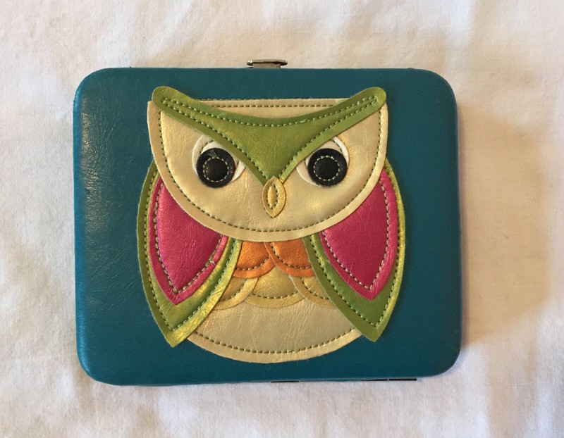 Womens unbranded teal decorative accent small owl fully lined credit card wallet