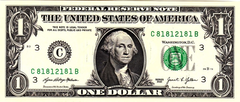 $1 2021 Fancy Serial  Uncirulated CU C81812181B  DOUBLES!!!