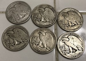 Lot of 18 Old Circu.U.S Liberty Walking 90% Silver Half Dollar Coins See Picture
