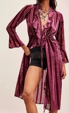 NWT Free People Dolly Duster Velvet Red Wine Ruffle Wrap Size L