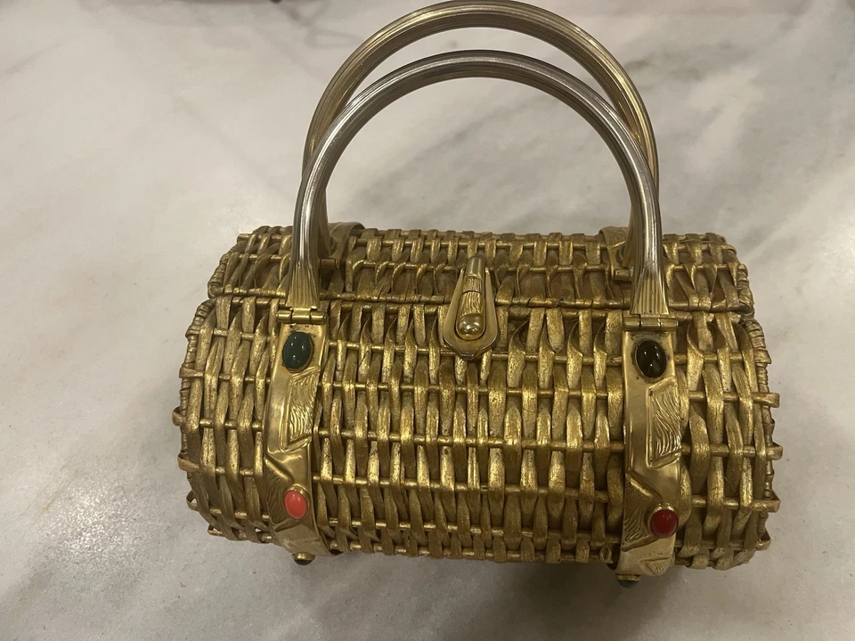 Винтажная корейская корзина сумочка внутренняя подкладка атласная 1960-е - Изображение 2 из 4