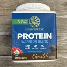 SunWarrior Protein Warrior Blend Chocolate Flavor 13.2oz Exp:12/2025-02/2026New!