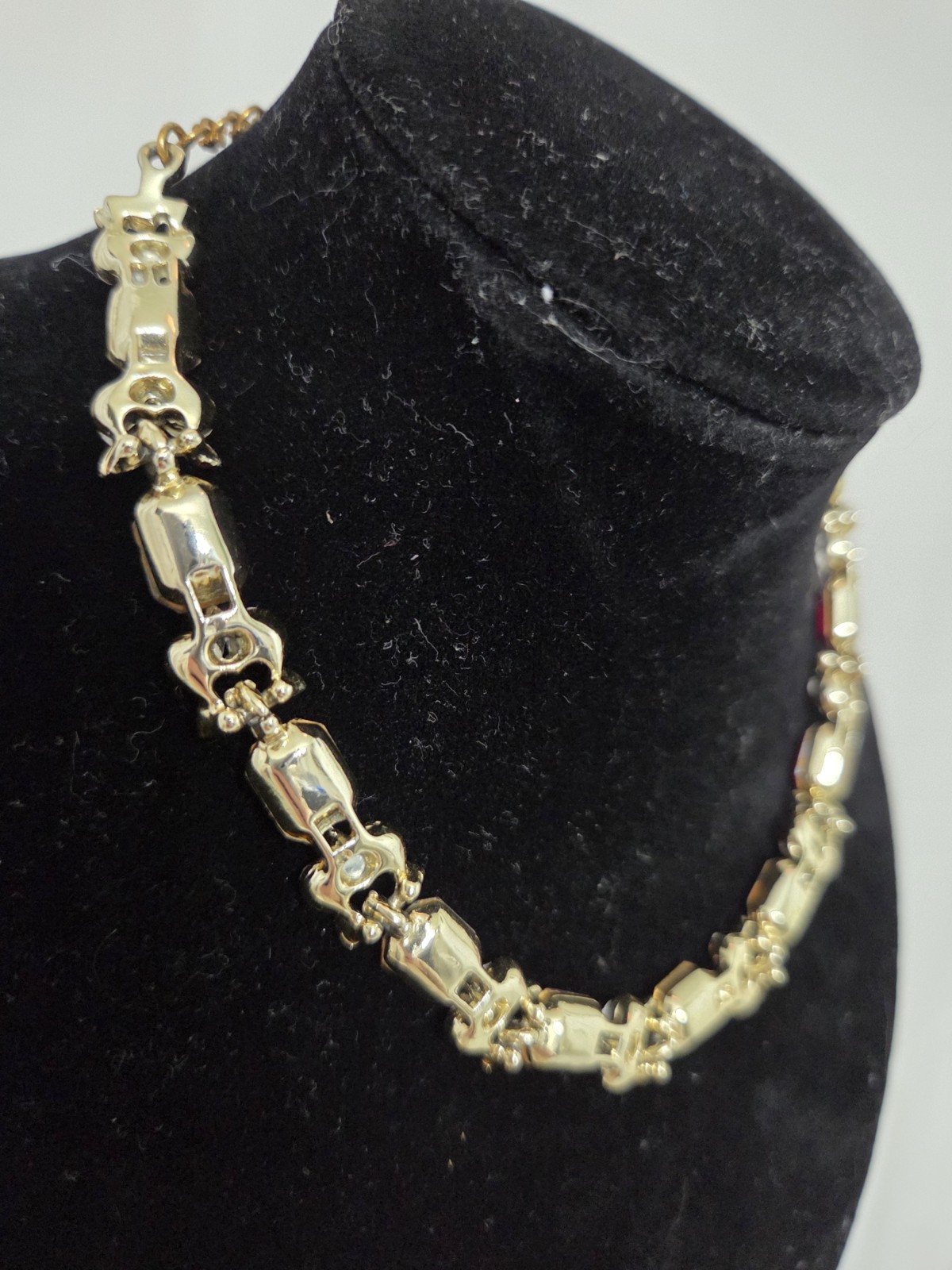 Vtg MCM Ruby Red Rhinestone Statement Necklace Go… - image 6