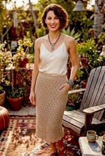 Boho Freshman 1996 Crochet Skirt Knit Tan maxi Lined Sz M Coquette Retro New
