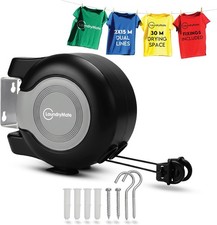 Washing Line 30m Retractable Dual Clothes Reel Line Wall Mounted Indoor Outdoor