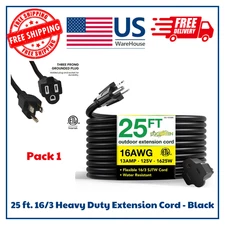 Share GoGreen Power 25 ft. 16/3 Heavy Duty Extension Cord - Black