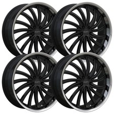 Set-4 Ravetti M15 20x8.5 5x112 32mm Black Chrome Lip Wheels Rims 20 Inch