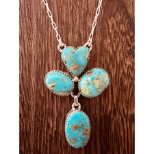 Sterling Silver 925 Kingman Turquoise Necklace Heart Oval 18–20” Southwestern
