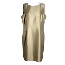 Talbots Petites 100% Silk Shift Dress Gold Sleeveless Size 14 Elegant Classic