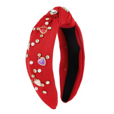 Valentine S Day Headband for Women Girls Love Heart Red Knotted Headband Pearl C