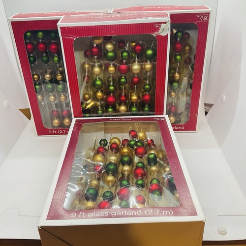 VTG LOT Glass Garland 3 Boxes 2007, 1 Box 2008 Red, Gold & Green Balls 9 FT Long
