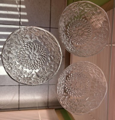 (3) Vintage Indiana Glass Pineapple Floral Clear Glass Bowl 1930s Depression 