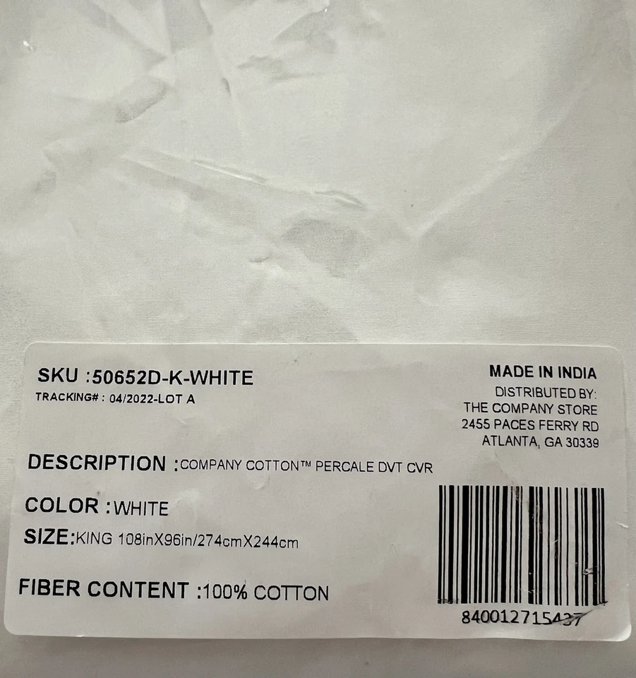 Funda nórdica The Company Store King/Cal King blanca percal Foto 2 de 4