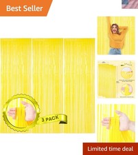 3 Pack 3.3 x 8.2 ft Pastel Yellow Foil Fringe Backdrop Curtains, Tinsel Strea...