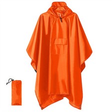 Hooded Rain Poncho Waterproof Lightweight Reusable Raincoat Rain Cape for Adults