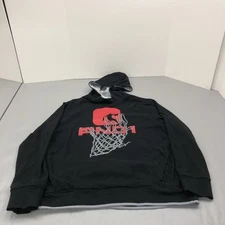 AND1 Basketball Hoodie Mens XL Black Red Graphic Pullover Sweatshirt Net Design