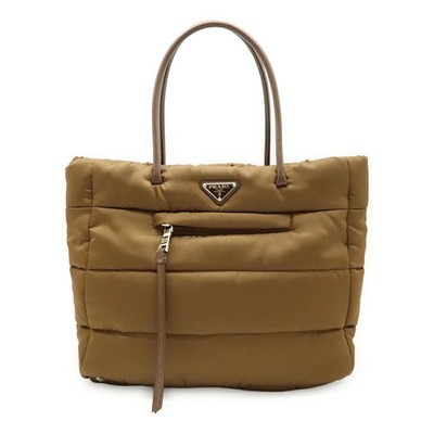 Prada Tessuto Bomber tote bag leather Khaki Green brown silver | eBay