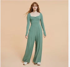 Blogilates Women's Small Sweetheart Wide-Leg Jumpsuit Hedge Green NWT
