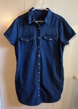 Lee Womens L Western Denim Button Down Dress Blue Pearl Snap Rodeo Cowboy EUC