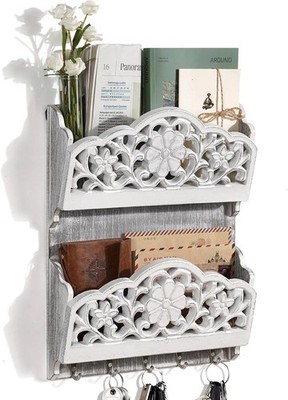 Key and Mail Holder for Wall, 2-Slot Organizer Wall Mount X-Large, White 