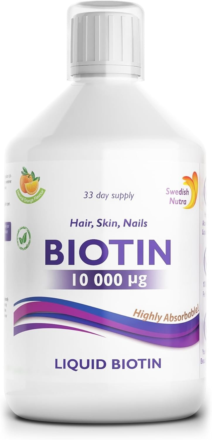 Swedish Nutra Liquid Biotin 10,000mg 500 ML Orange Flavour - Hair, Skin, Nails