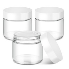 3 Pack 2 oz Glass Jars with Lids, Clear Small Jar with White Lids