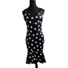 Iris Polka Dot Mermaid Midi Dress Black White Spaghetti Strap Size L